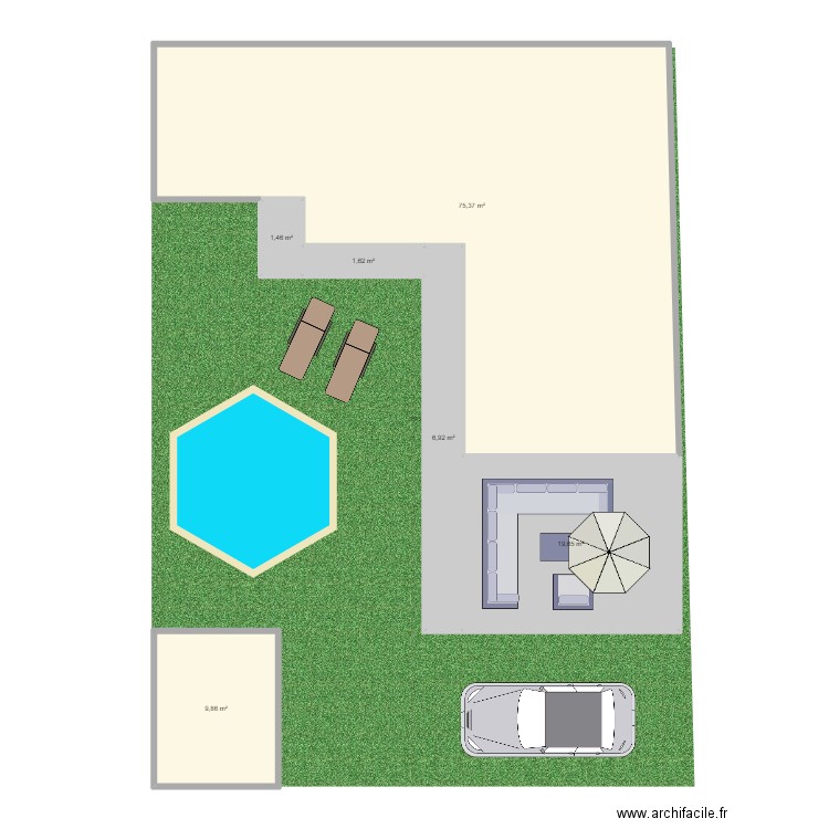 piscine. Plan de 6 pièces et 115 m2