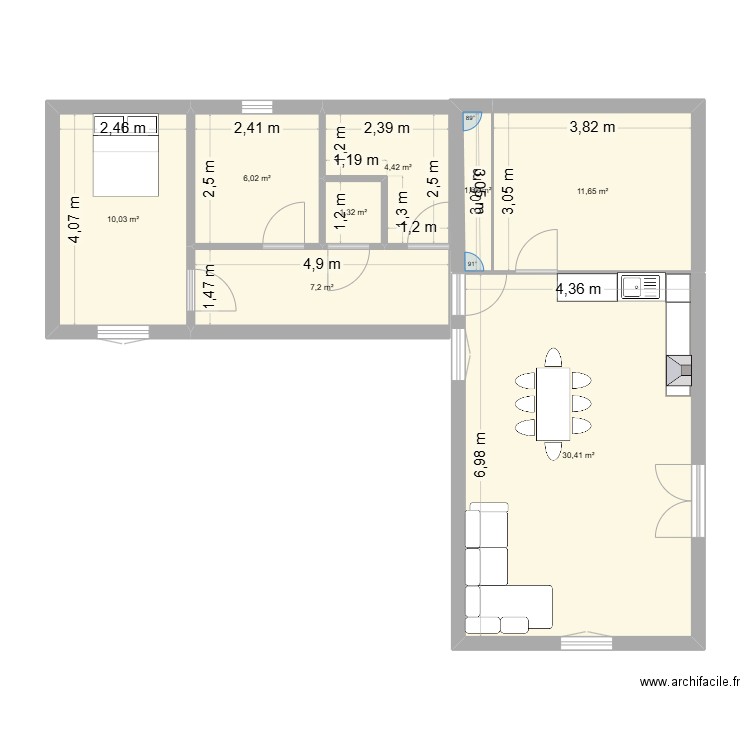 garons. Plan de 8 pièces et 73 m2