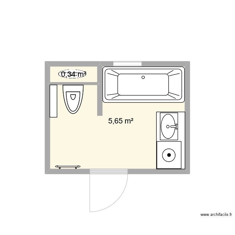 SDB MELANIE. Plan de 2 pièces et 6 m2