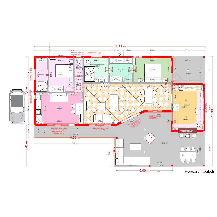 Villa Cocotte Ducos Moonette archi. Plan de 20 pièces et 295 m2