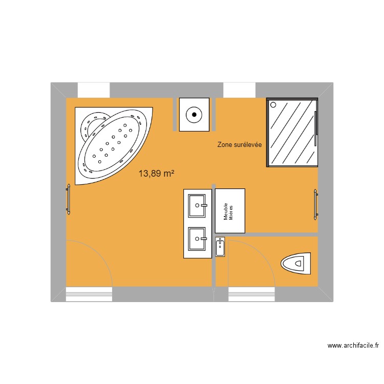 sdb v2. Plan de 1 pièce et 14 m2
