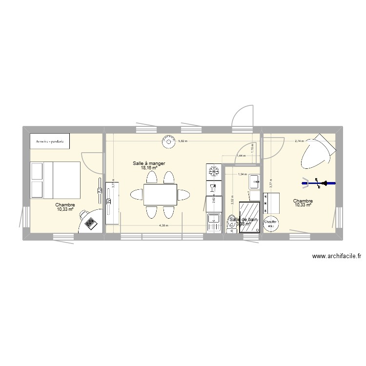 Chalet en bois habitable ADALINE. Plan de 4 pièces et 42 m2