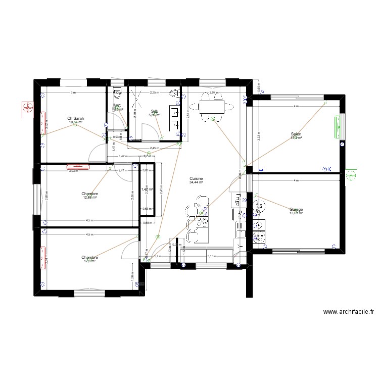 Maison Yamna et Fabien SAS MOBA. Plan de 9 pièces et 107 m2