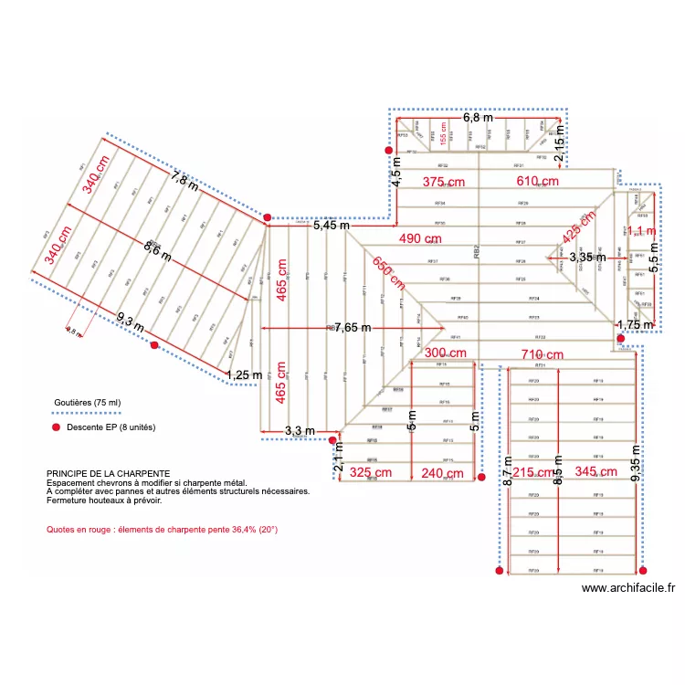 Charpente bois lot 444. Plan de 