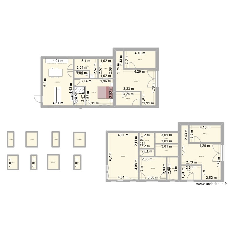 Plan Corse Studio -1. Plan de 26 pièces et 199 m2