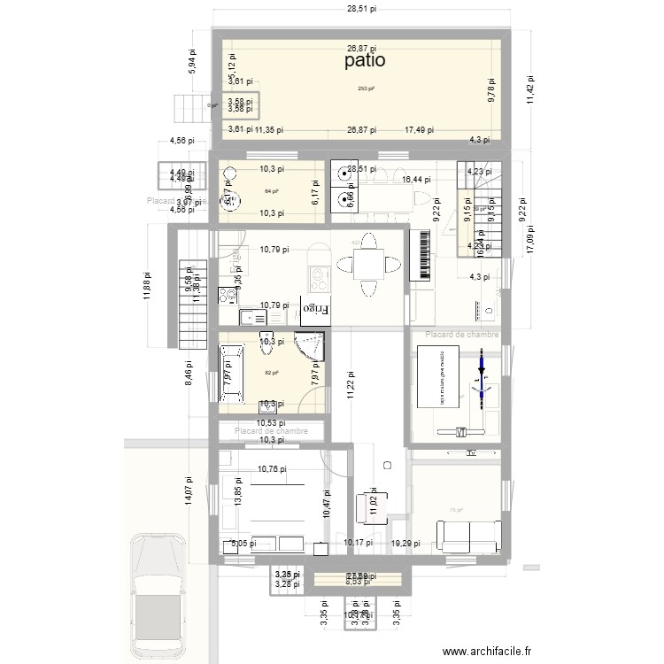 rallonge uniquement. Plan de 19 pièces et 205 m2