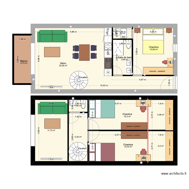 N 2 et 3. Plan de 12 pièces et 101 m2