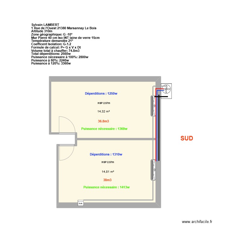 LAMBERT. Plan de 2 pièces et 29 m2
