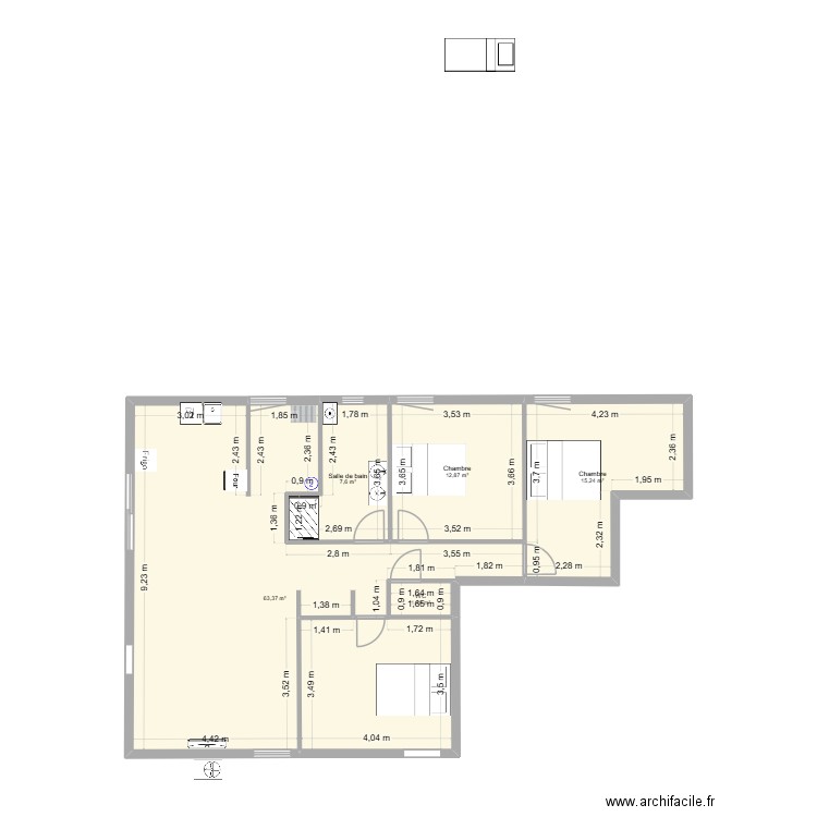 sci. Plan de 5 pièces et 101 m2