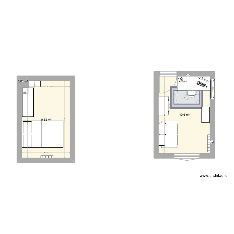 Chambre. Plan de 3 pièces et 20 m2