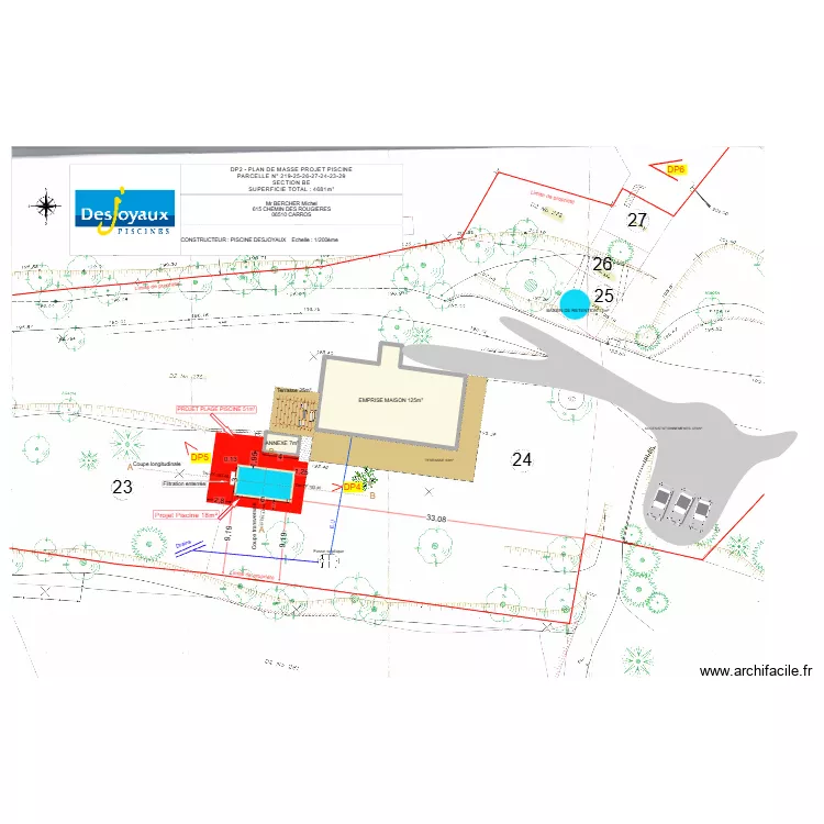 DP PISCINE BERCHER. Plan de 2  et 136 m²