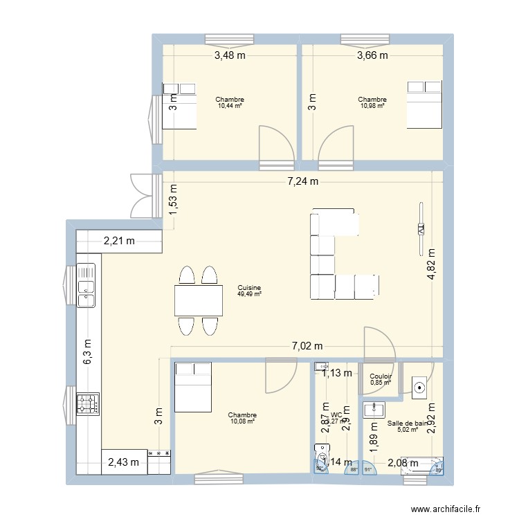 DMG 976. Plan de 7 pièces et 90 m2