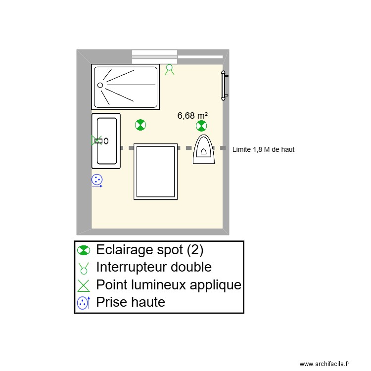 Salle d'eau R+2. Plan de 1 pièce et 7 m2