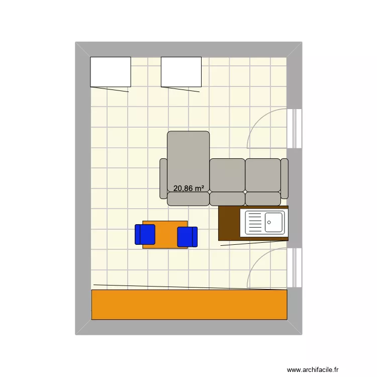 Avec Ilôt milieu. Plan de 1 et 21 m² Avec Ilôt milieu. Plan de 1 et 21 m²