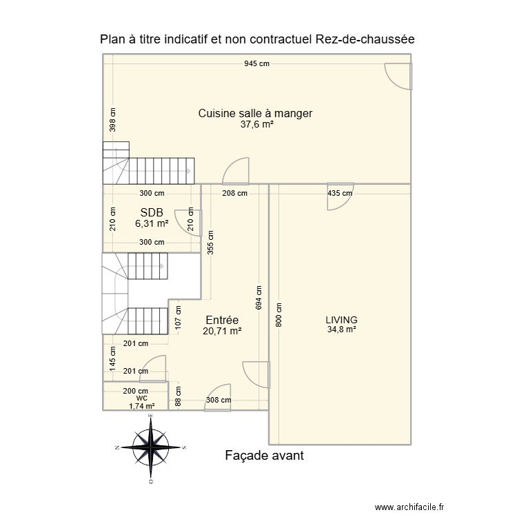 frasnes rez-de-chaussée. Plan de 5 pièces et 101 m2
