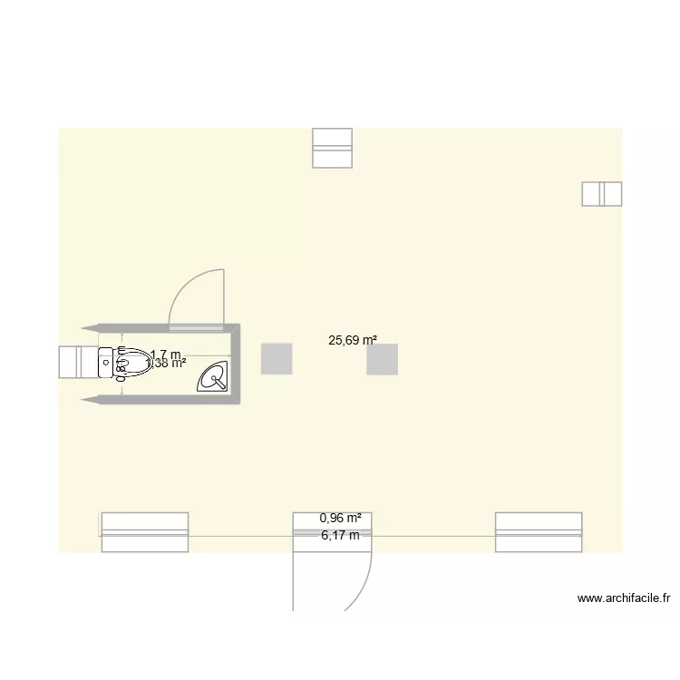 Atelier. Plan de 3 Pièces et 28 m²