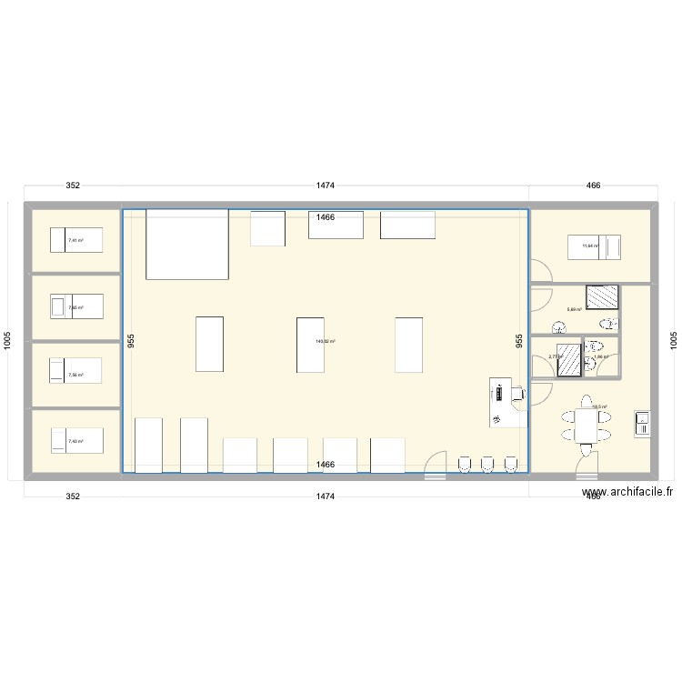 local saxon. Plan de 11 pièces et 210 m2