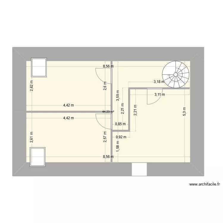 plan actuel etage - apres travaux. Plan de 1 et 44 m² plan actuel etage - apres travaux. Plan de 1 et 44 m²