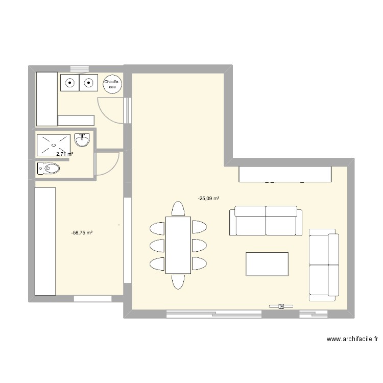 maison seignosse. Plan de 3 pièces et 58 m2