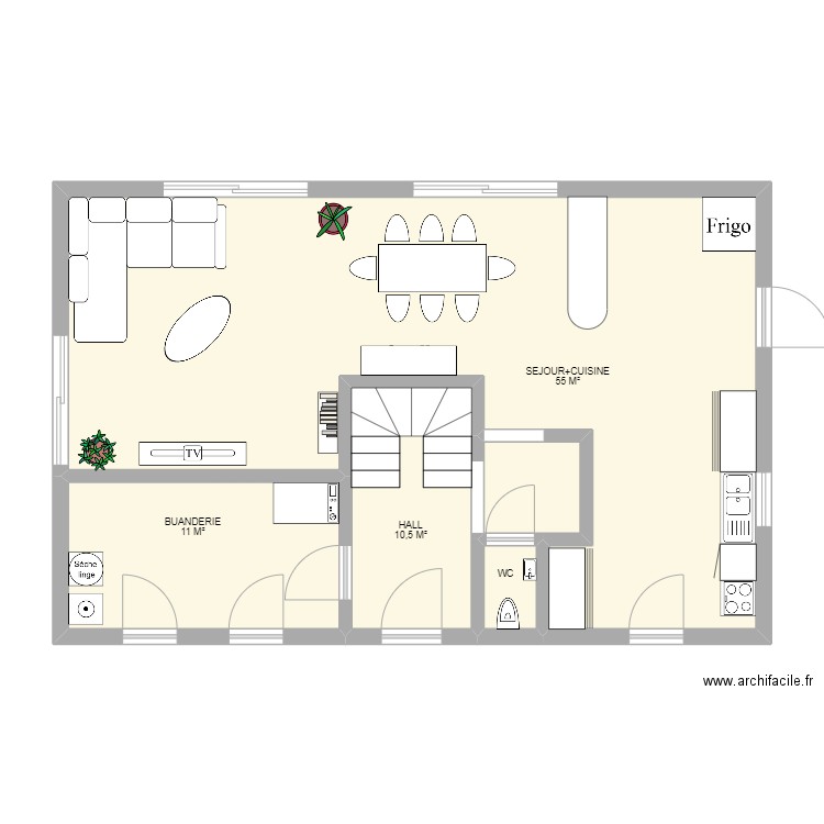 SAIWERE RDC. Plan de 5 pièces et 77 m2