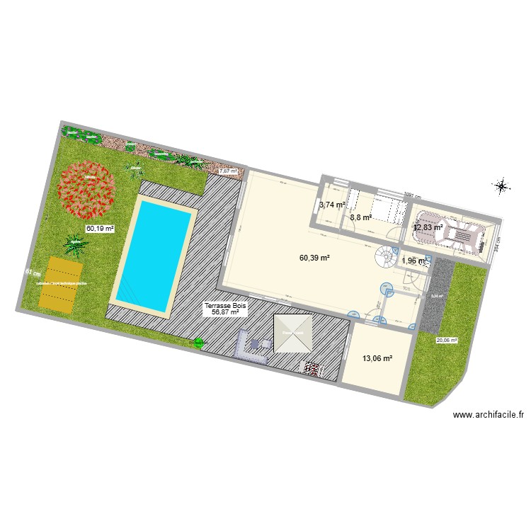 extansion. Plan de 8 pièces et 252 m2