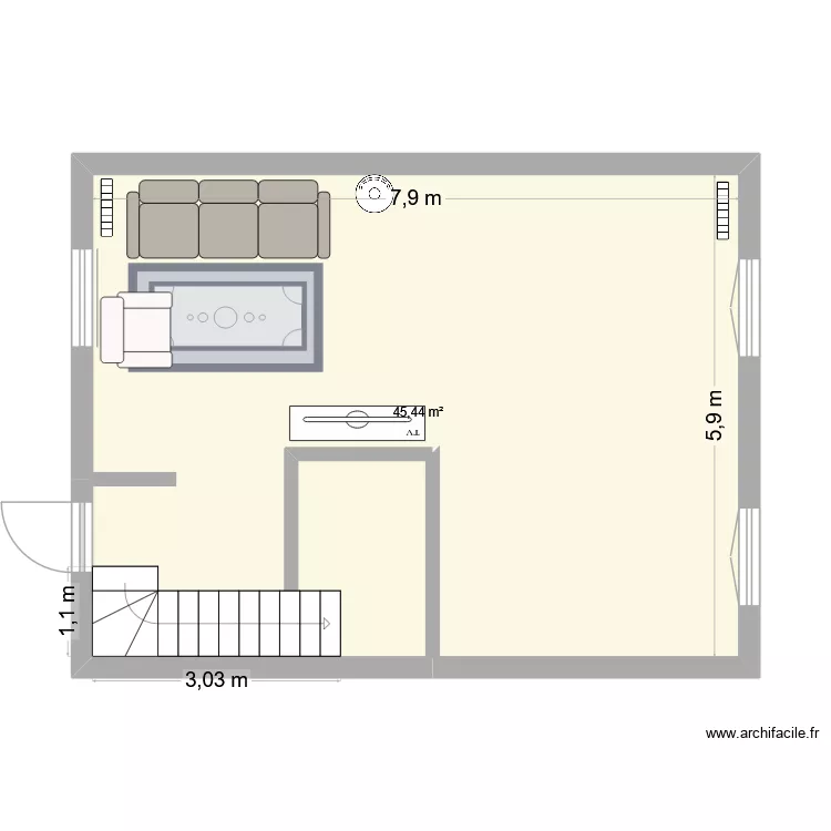 Int maison. Plan de 1  et 45 m²