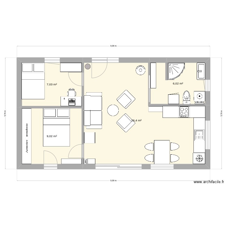 St jacob. Plan de 4 pièces et 48 m2