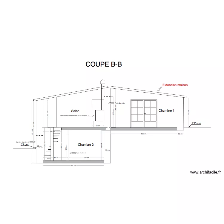 coupe CC. Plan de 