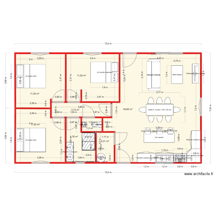 Maison 3 CH. Plan de 8 pièces et 86 m2