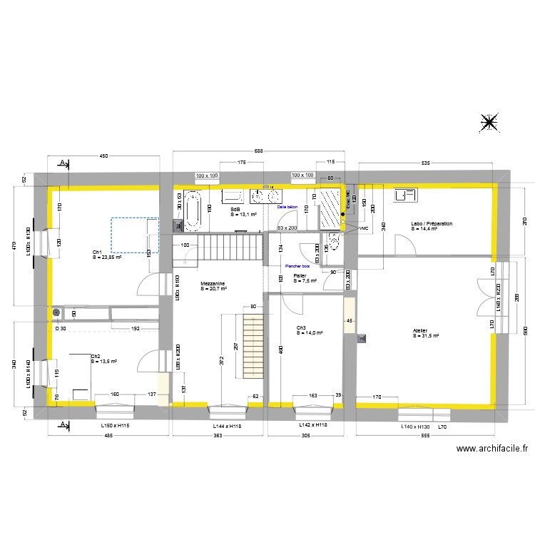 Etage_après travaux_V2. Plan de 1 pièce et 154 m2
