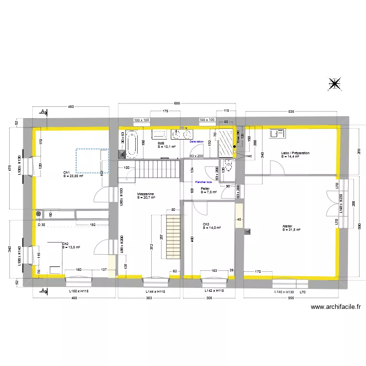 Etage_apr&egrave;s travaux_V2. Plan de 