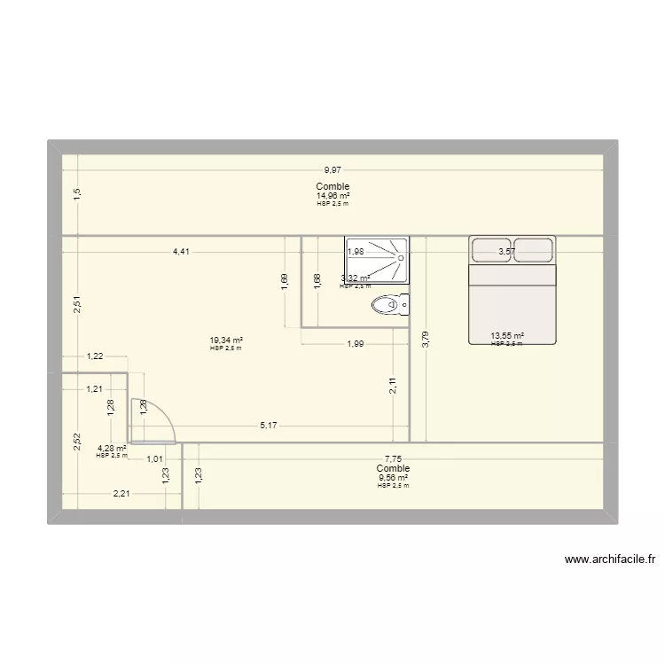 COMBLE STUDIO. Plan de 6 Pièces et 65 m² COMBLE STUDIO. Plan de 6 Pièces et 65 m²
