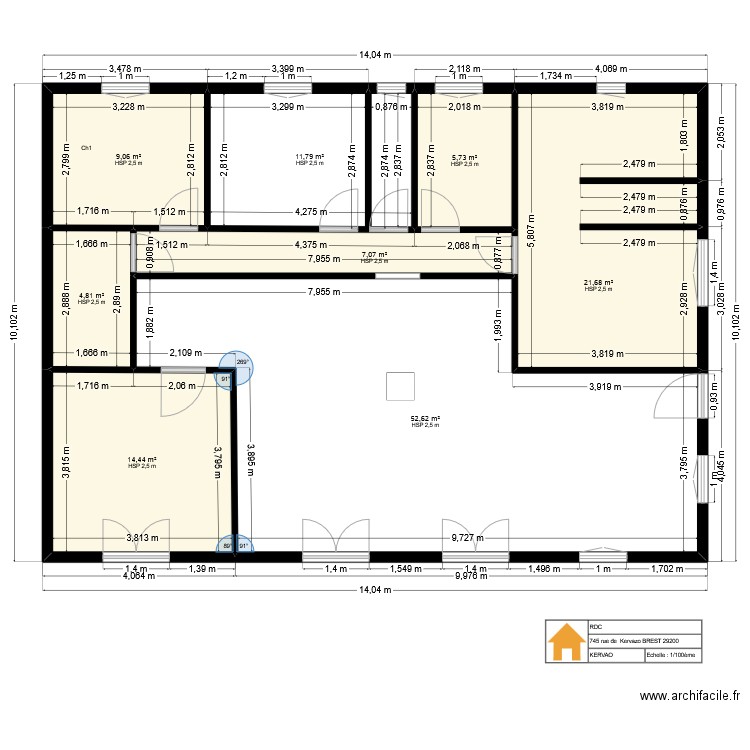 kervao RDC. Plan de 8 pièces et 127 m2
