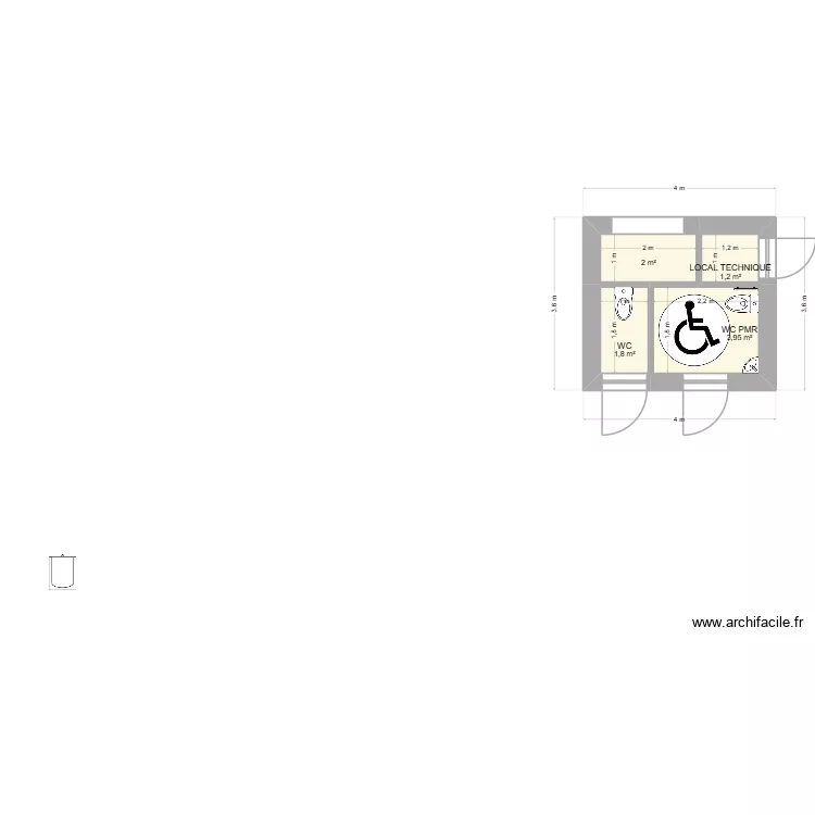 WC public 6. Plan de 4  et 9 m²