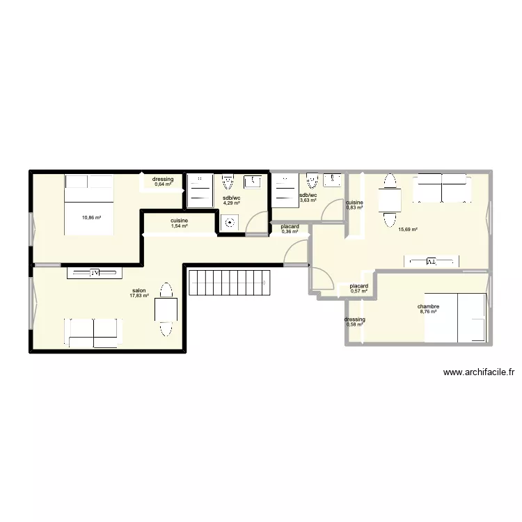 Pont 2 apparts. Plan de 12  et 66 m²