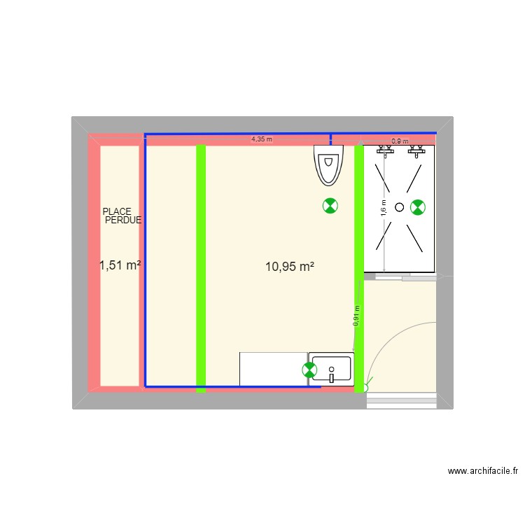 RIVA. Plan de 2 pièces et 12 m2