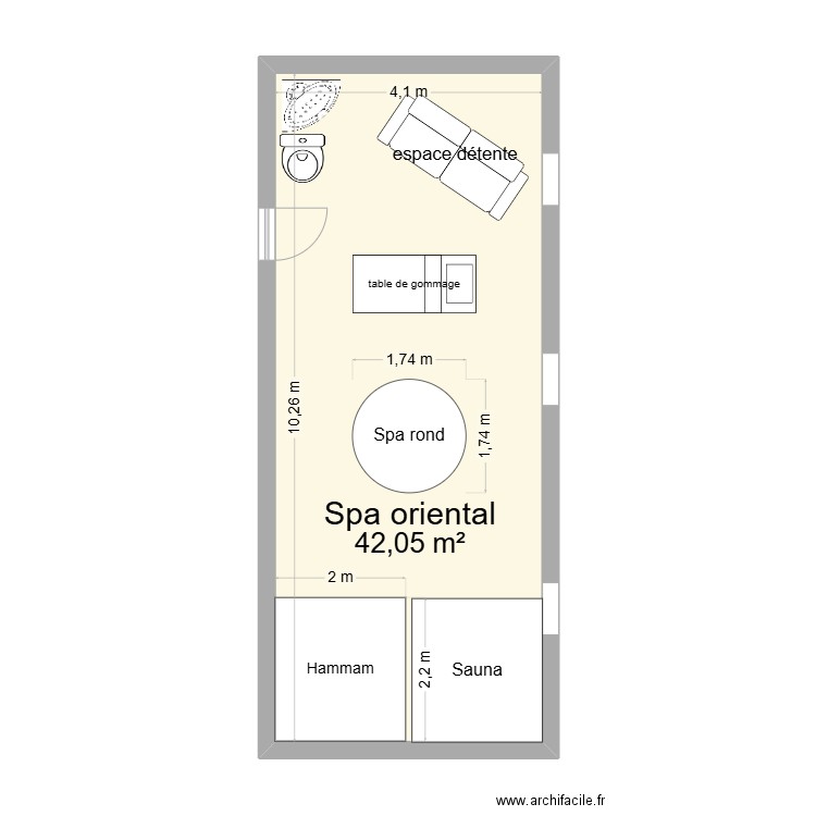 projet spa oriental. Plan de 1 pièce et 42 m2