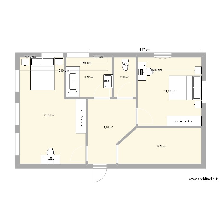  Pérenchie. Plan de 6 pièces et 62 m2