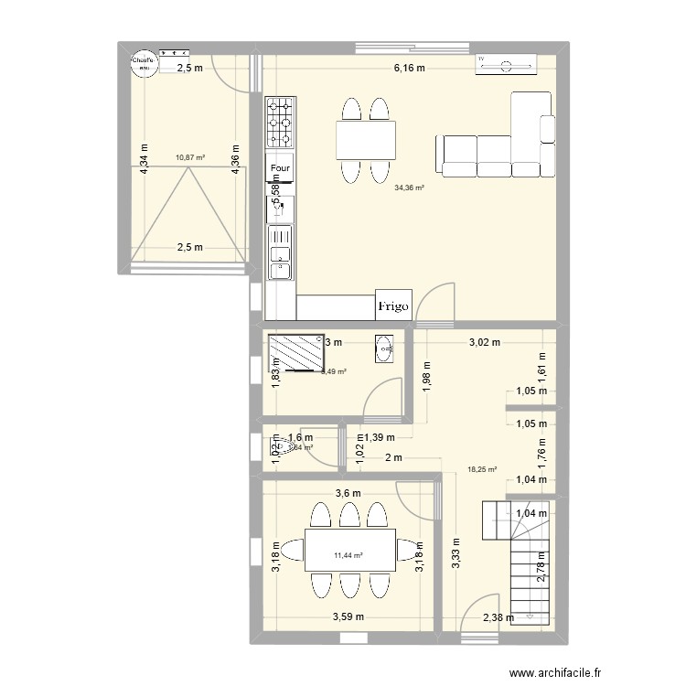 Plan maison 3. Plan de 6 pièces et 82 m2