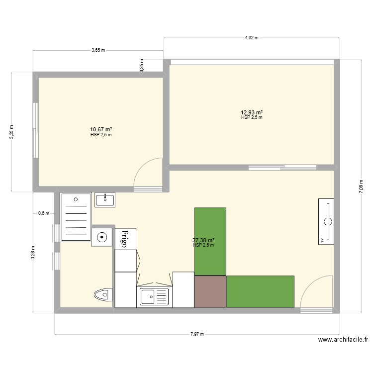 Rénovation propo 1. Plan de 3 pièces et 51 m2