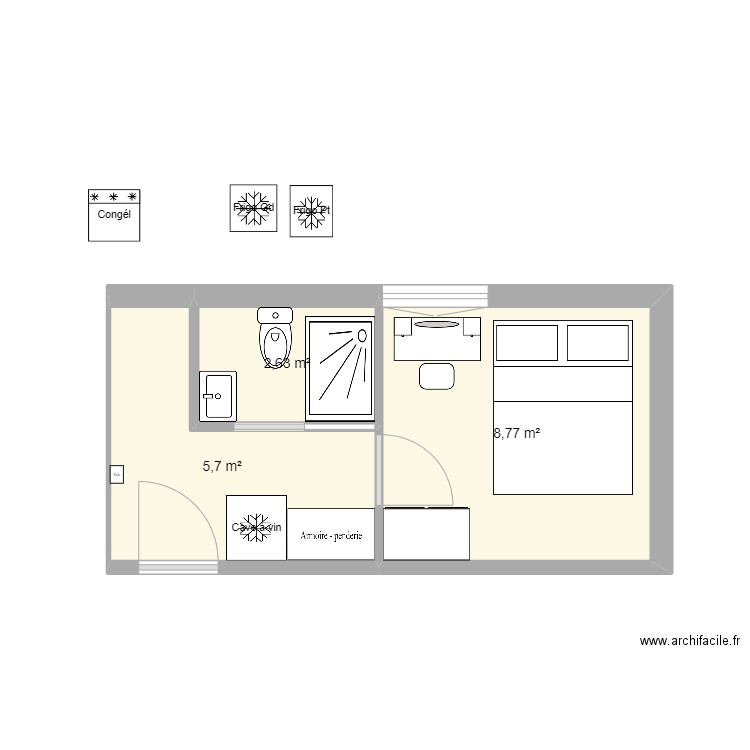 SSol Garde manger2. Plan de 3 pièces et 17 m2