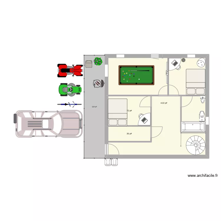 pratique. Plan de 3 Pièces et 49 m²