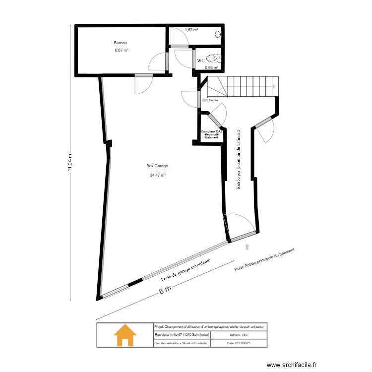 Plan Realisation Existante. Plan de 4 pièces et 44 m2