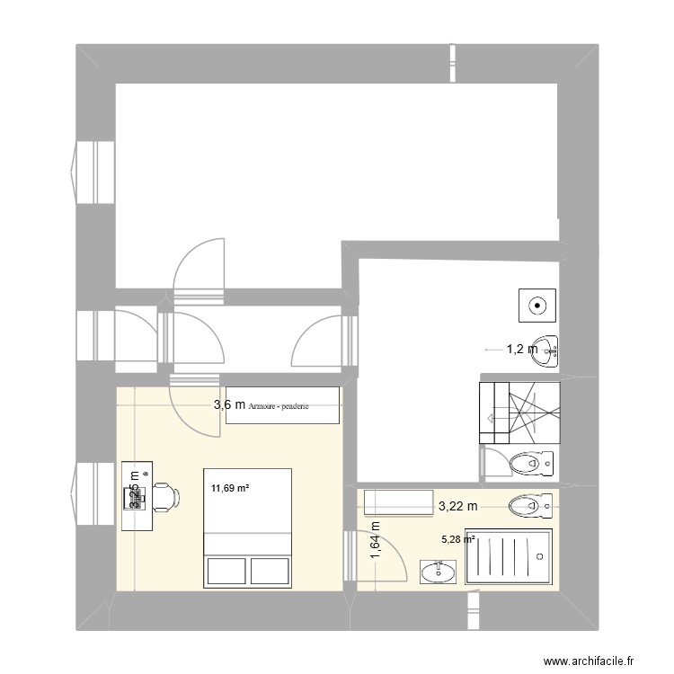 ChaletSousBassement v8. Plan de 2 pièces et 17 m2