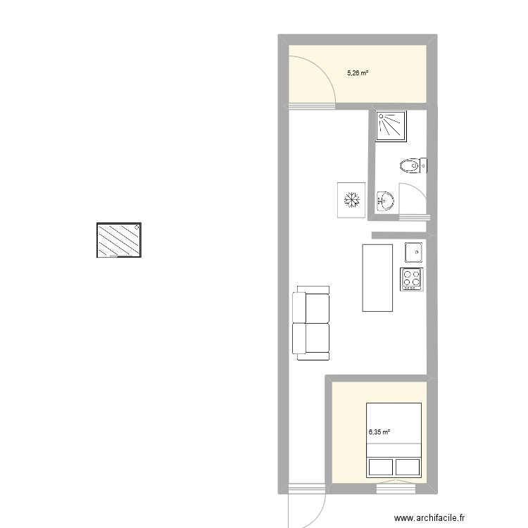 Mezanine 1. Plan de 2 pièces et 12 m2