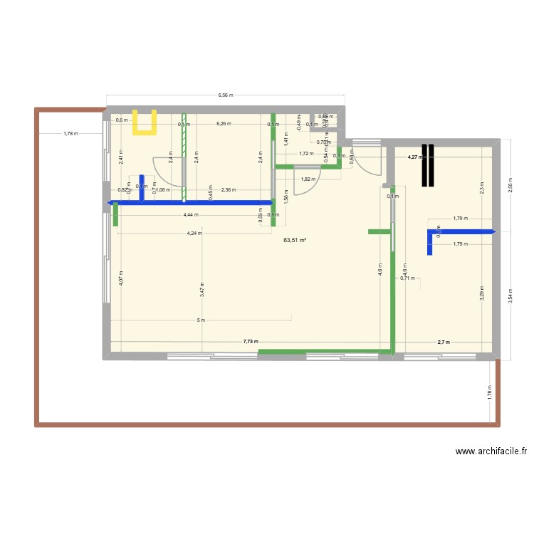 IMMEUBLE RUSSE PLAN 11 sans mobilier. Plan de 1 pièce et 64 m2