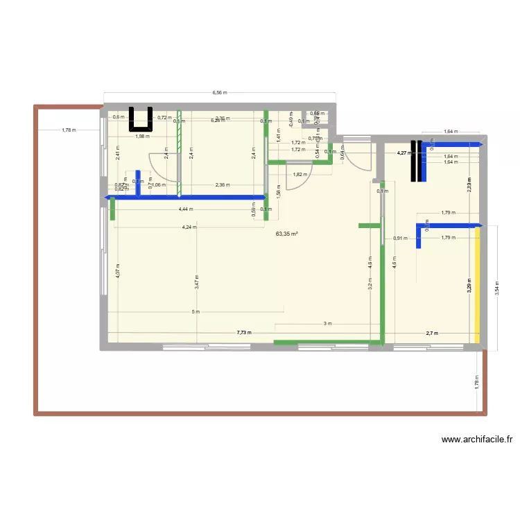 IMMEUBLE RUSSE PLAN 11 sans mobilier. Plan de 1 pièce et 63 m²