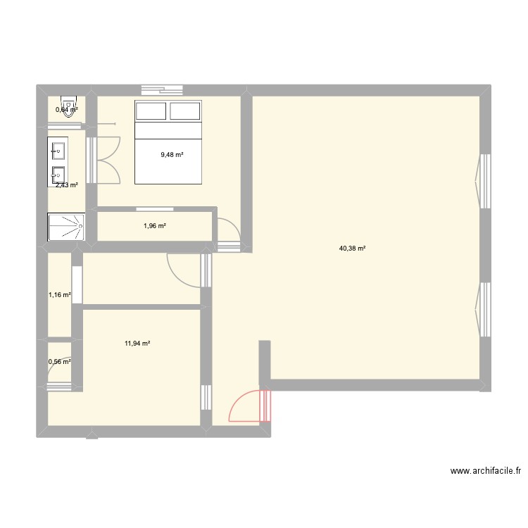 PLAN N1. Plan de 8 pièces et 69 m2