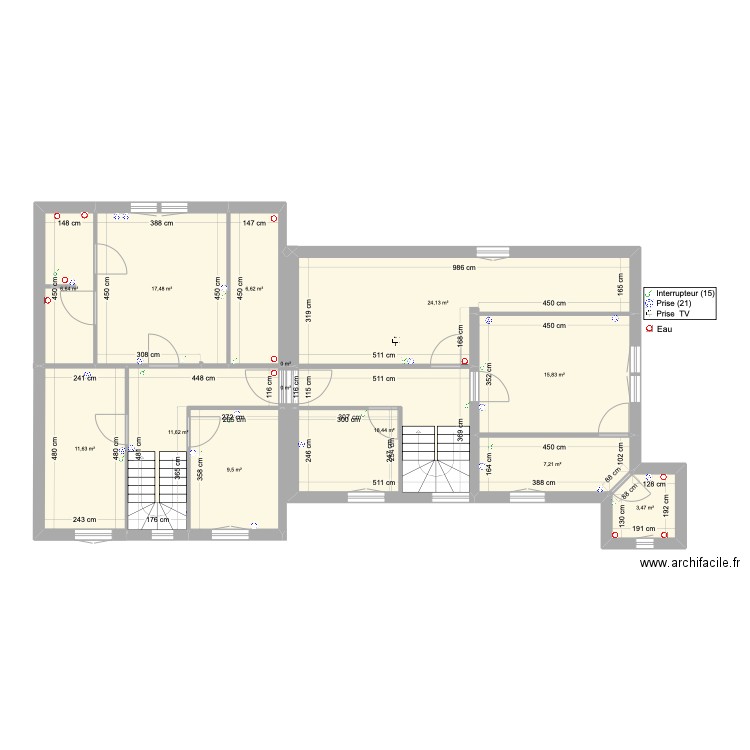 Tourelles 2nd actuel OK. Plan de 21 pièces et 201 m2