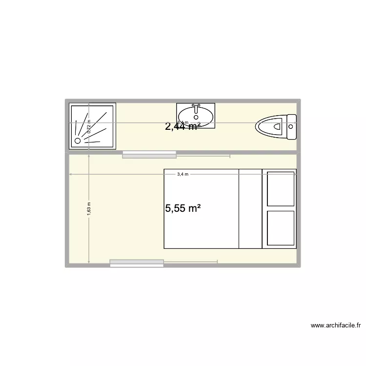 salle de bain. Plan de 2 pièces et 8 m²